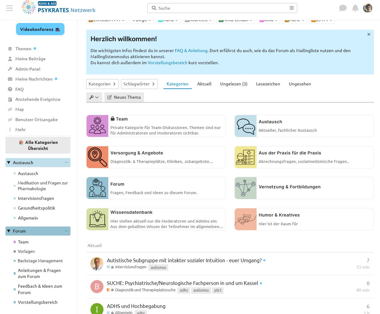 Screenshot des Psykrates-Forums mit Kategorienübersicht